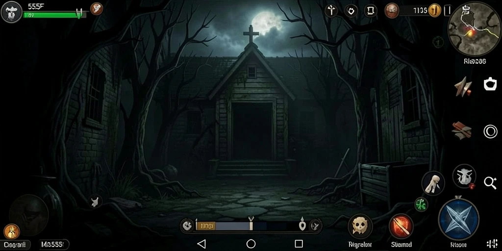 Tampilan gameplay 555F yang penuh ketegangan dan kengerian.