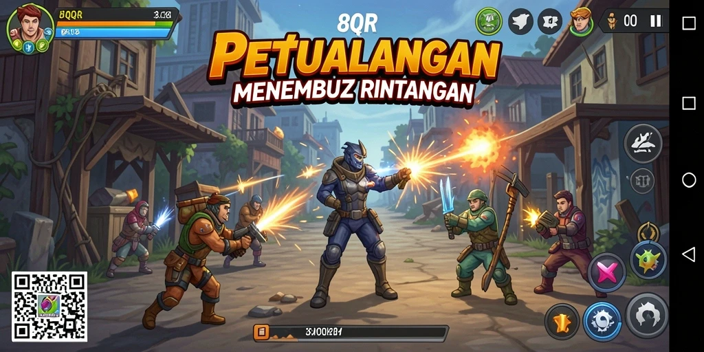 Tangkapan layar utama 8QR menampilkan aksi petualangan yang mendebarkan.