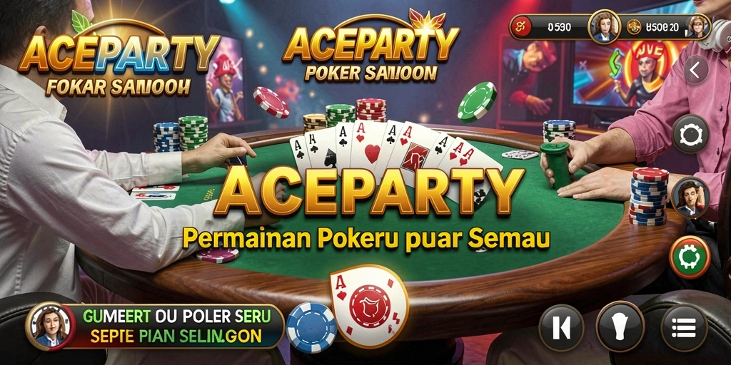 Tampilan gameplay ACEPARTY dengan pemain Poker yang bersemangat.