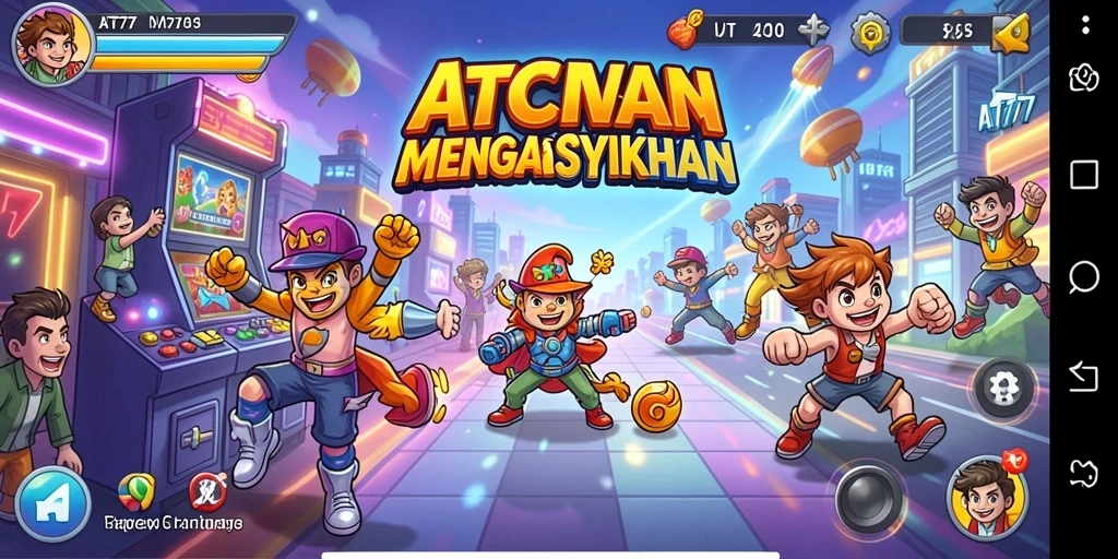 Tampilan gameplay AT777 yang seru dengan aksi Arcade penuh warna.