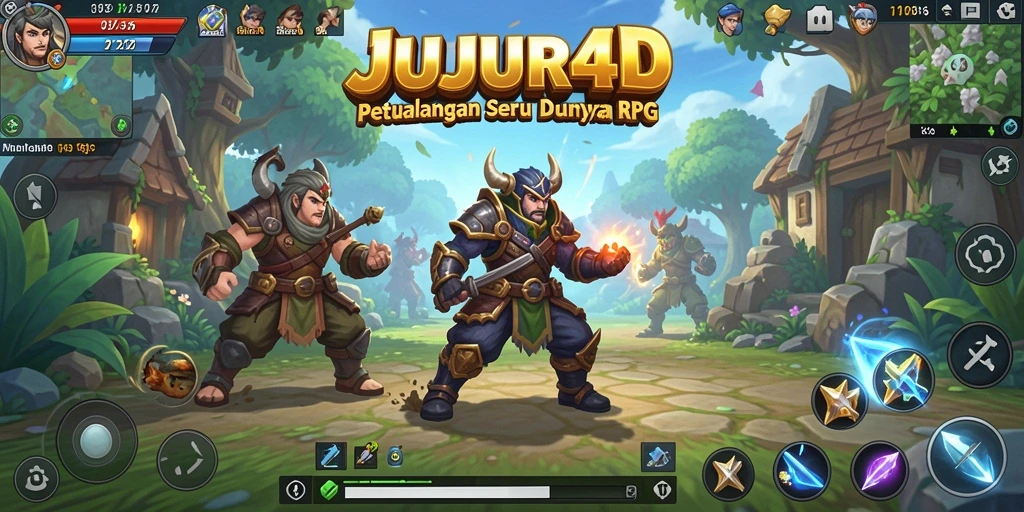 Gameplay seru JUJUR4D menampilkan pertempuran RPG yang mendebarkan.