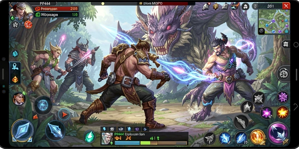 Tangkapan layar gameplay PP444 menampilkan aksi seru dalam pertempuran MMORPG.