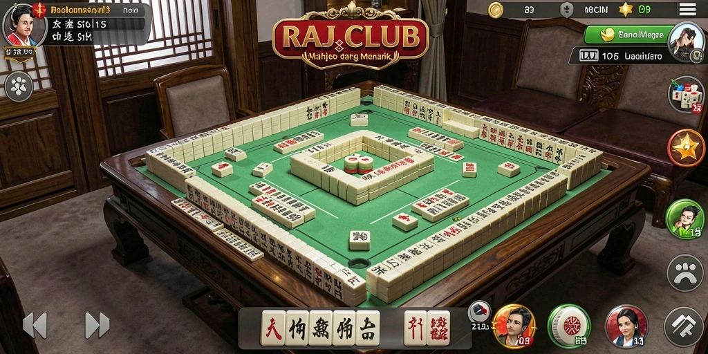 Tampilan gameplay seru dari RAJACLUB yang menampilkan ubin Mahjong.