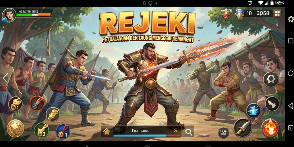 Screenshot menunjukkan pertarungan intens dan karakter yang memukau di REJEKI.